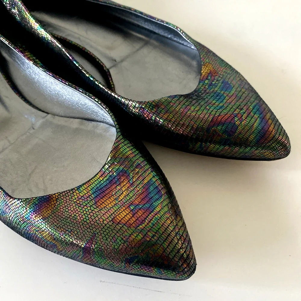 Mary Norton Ballet Flat Point Toe Leather Multi Color Snake Embossed 38.5